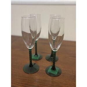 Vintage Libbey Champagne Flutes Green Stems Set Of 4